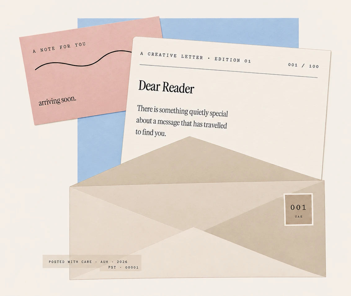 A POSTED creative letter, envelope, reply card and postal details